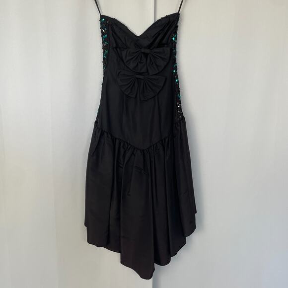 Gunne Sax Jessica McClintock Prom Dress XS Black Sequin Hi Low Puffy Bow 80s Vtg - Picture 5 of 12